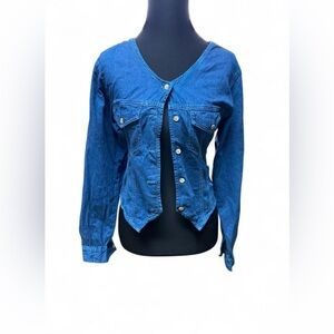 y2k fitted denim jacket top corset seam button front vintage 2000s layering vtg